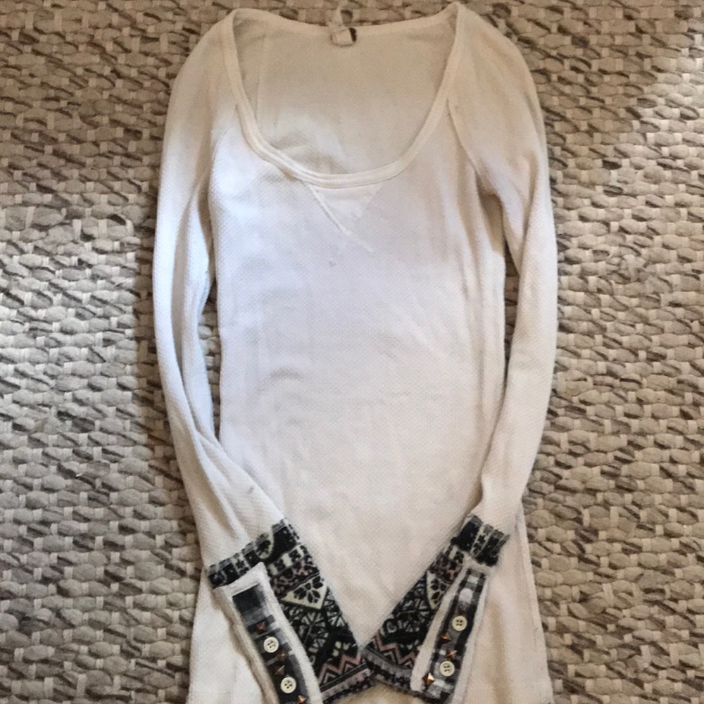 Free People White Waffle Long Sleeve